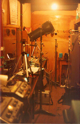 Kings School Hall Feb 1984 Lighting and Sound Booth at the Kings School Stage Hall in 1984 with Strand P284 Followspot and Ferrograph 1/4" Tape Recorders and Strand JP20 Lighting Desk