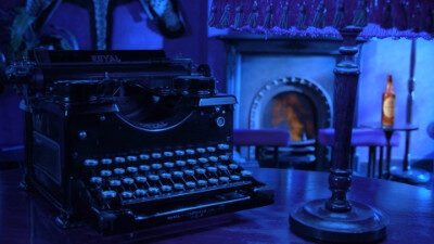 Glen Grant Title Frame Glen Grant Commercial Drama Video Title Frame. Typewriter, Whisky Bottle and Fire