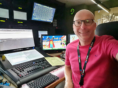 Lighting Designer Adrian Turpin at BBC TV Studios Glasgow with Whole Hog 4 in October 2025 for Mrs Browns Boys